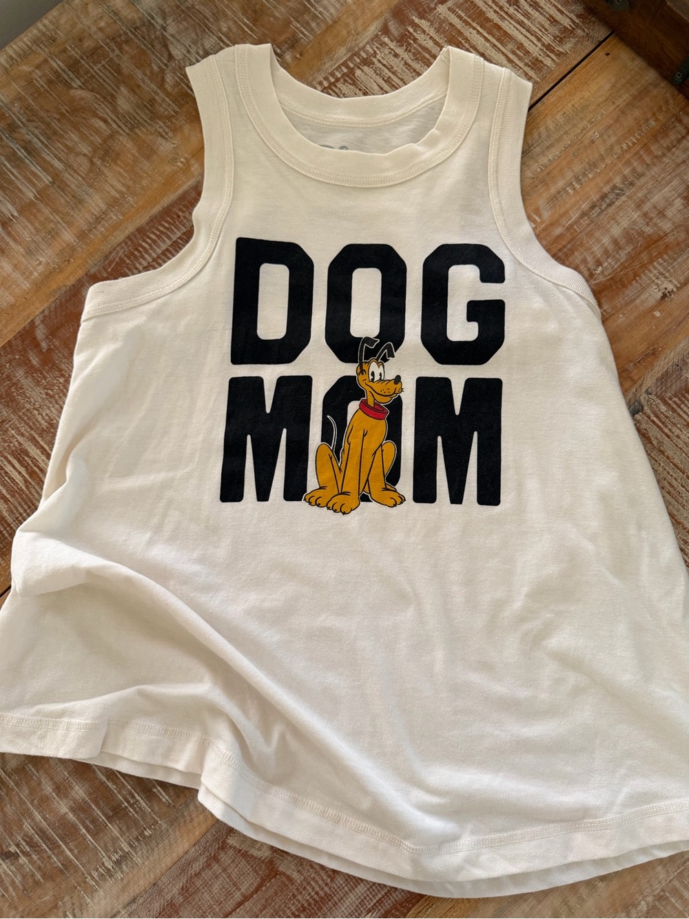 Disney White Dog Mom Tank with Yellow Pluto Graphic